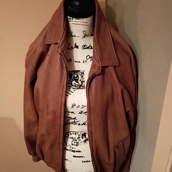 Men's Leather Bomber Jacket - Size Large - Picture 2 of 2
